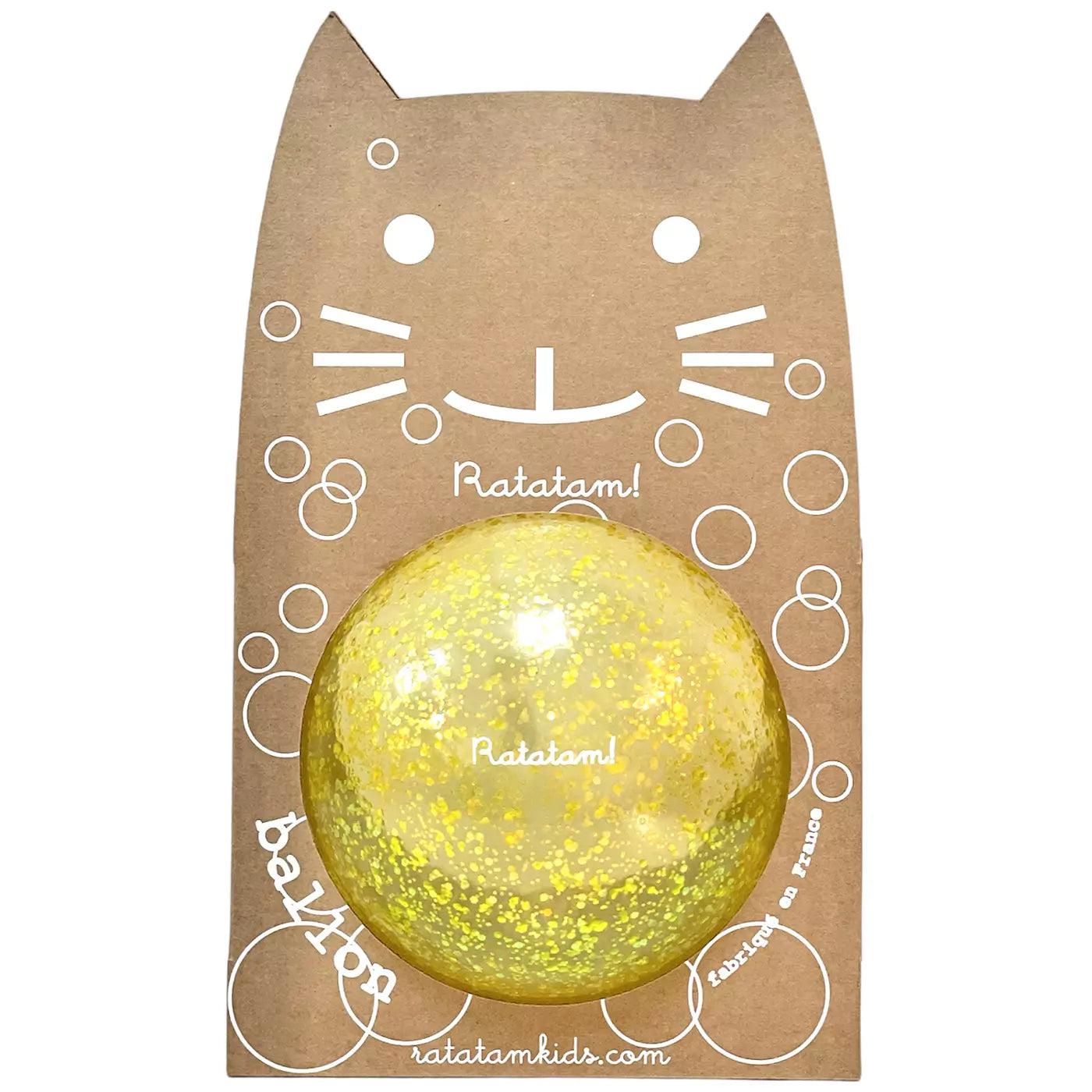 Ratatam! Bubble, Seifenblase, Ball Glitzer Gelb medium 15cm, Katze, BB15-P040