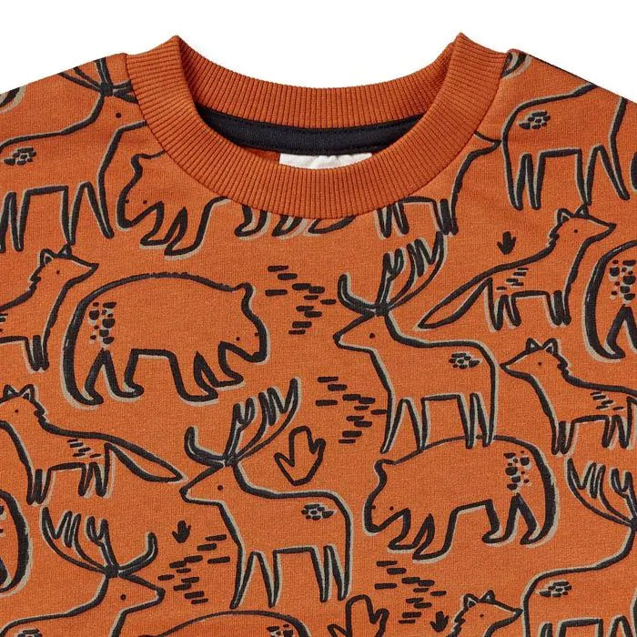 Sense Organics Dari Sweatshirt Outline Forest Animals orange