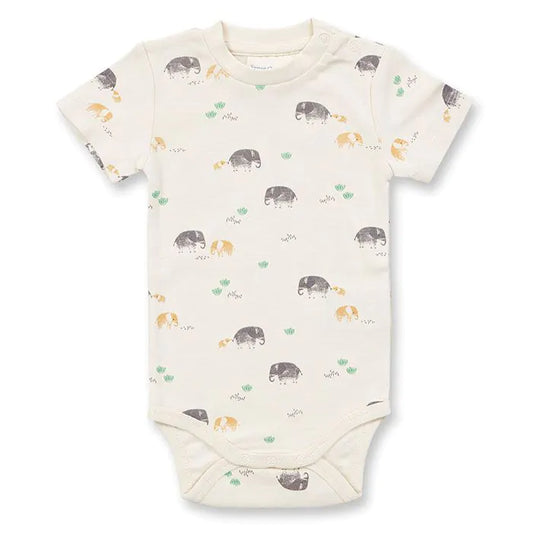 Sense Organics Varin Baby Body Shortsleeve Safari Animals Eggshell