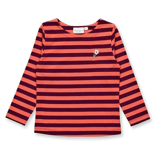 Sense Organics Aluna Shirt Longsleeve, coral-plum stripes + flower, lila koralle gestreift