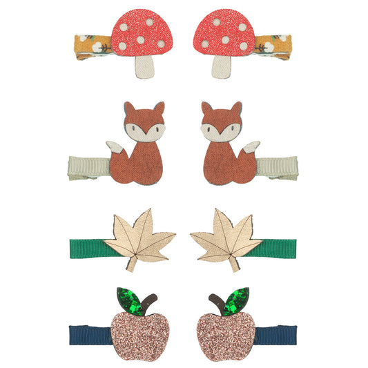 Mimi & Lula Herbst Wald Mini Haarclips, Fuchs, Fliegenpilz, Apfel, 6er Pack